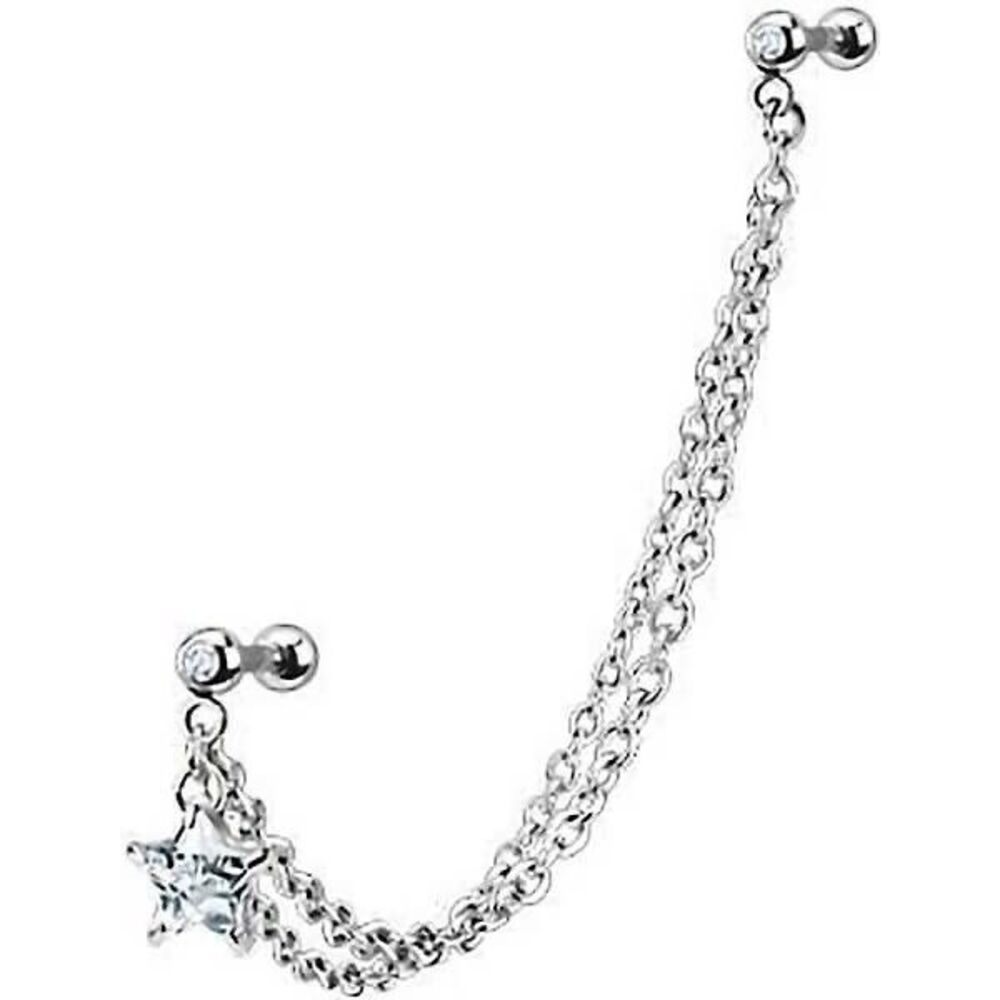 Tragus to Helix Chain Earring with Dangle Star | 316L Steel